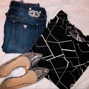 Long Sleeve Blouse Geometric Design SHEIN Plus 2X